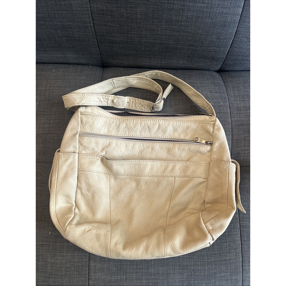 Tan Genuine Leather Shoulder Bag, Made In Mexico